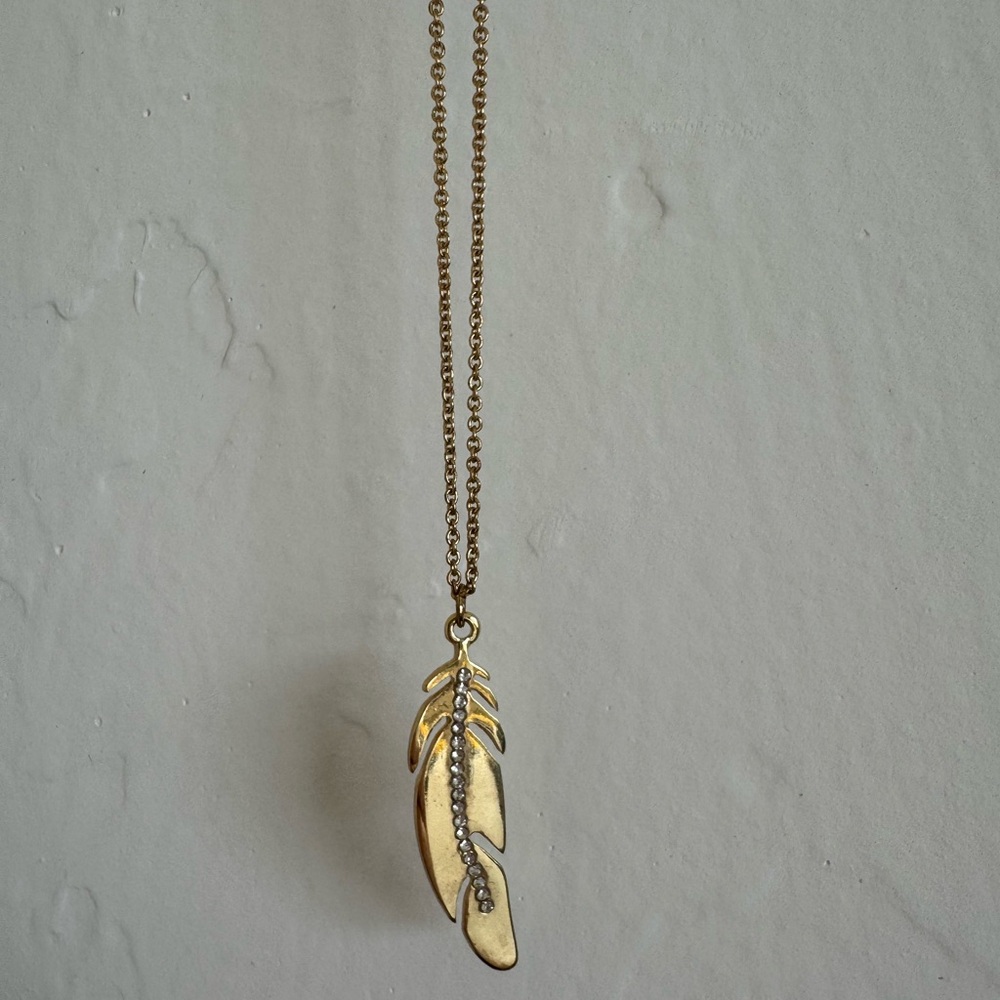 Gold Feather Pendant Necklace - 16”